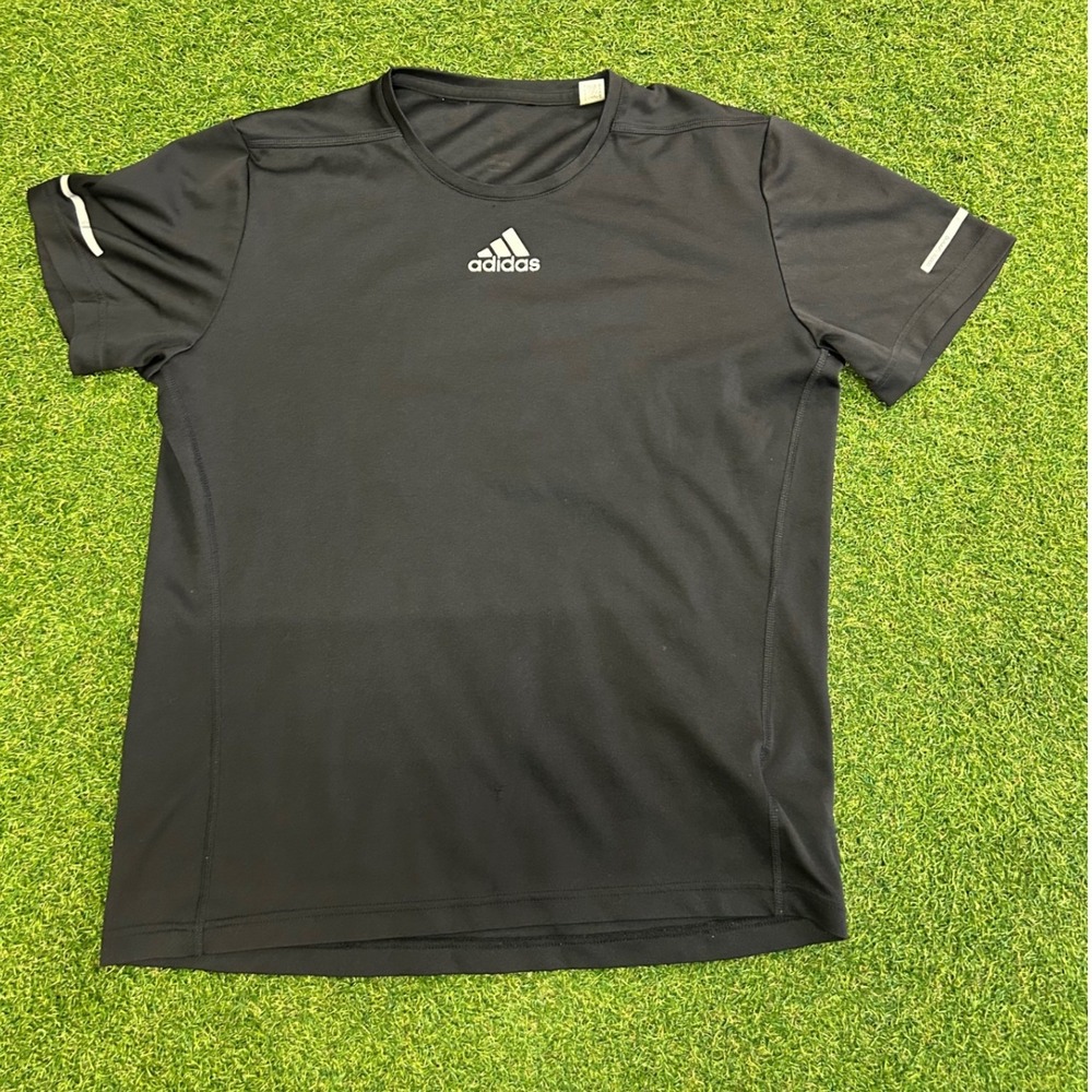 Adidas Running Mens Black Short Sleeve Reflective Performance T-Shirt Logo